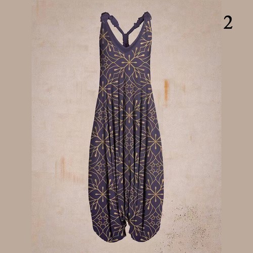 Womens Boho Floral Racerback Jumpsuit Ladies Casual Loose Wide Leg Pants Romper - Bild 8 von 23