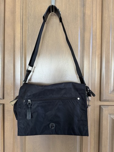 GIANNI BERTINI Black Travel Messenger Shoulder Bag ~ 14” x 10” x 3”
