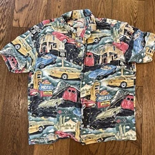Vtg Paradise Found Honolulu Hawaii Historic Route 66 Button Up Shirt Mens Sz L