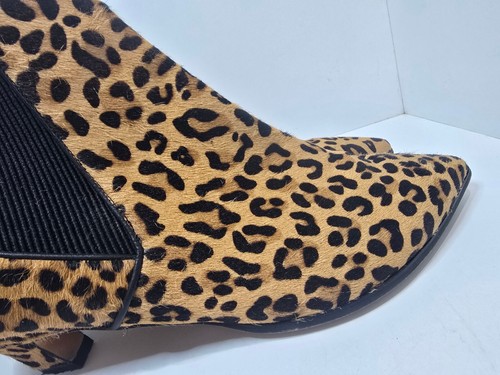 jo mercer della leather ankle boots leopard print pony hair pull on size 40 9.5 - Picture 11 of 21