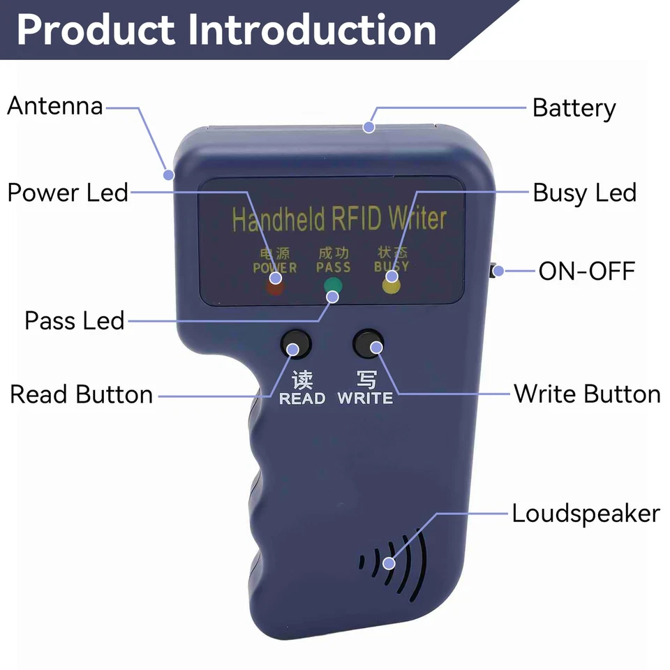 125-kHz-Handheld-RFID-Kopierer, ID-Lesegerät, Programmierer, Kartenkopierer mit - Bild 3 von 4
