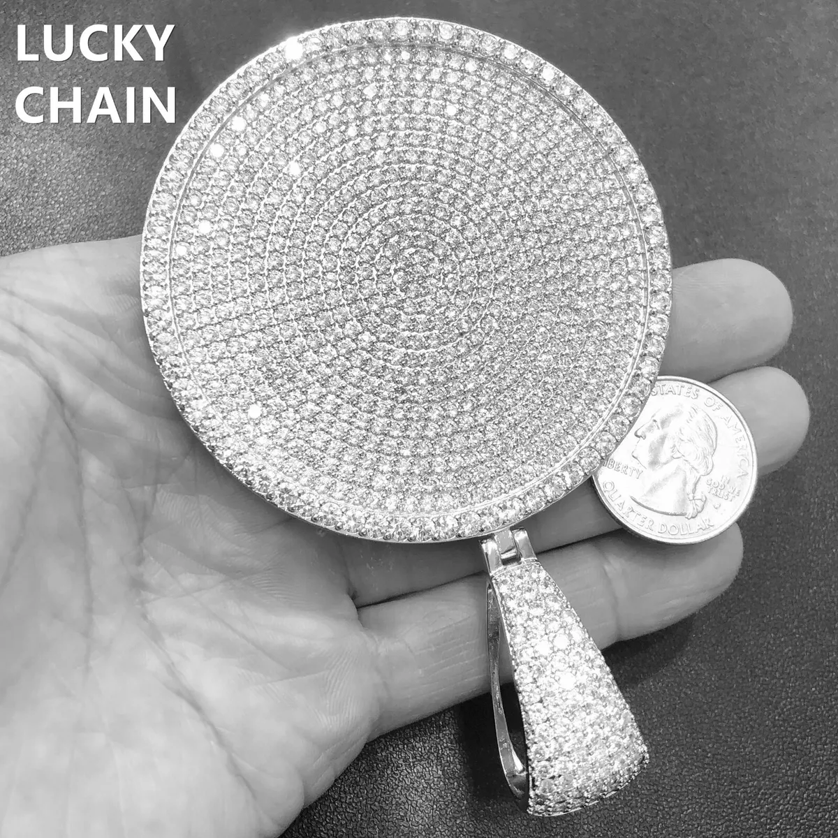 MEN S 14K WHITE GOLD FINISH BLING OUT SILVER BIG HEAVY ROUND PENDANT 106g