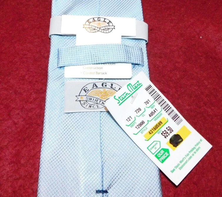 EAGLE SHIRTMAKER LIGHT BLUE/WHITE CROSS STRIPED TIE - NWT - TIES - DESIGNER TIES - Image 3 of 3