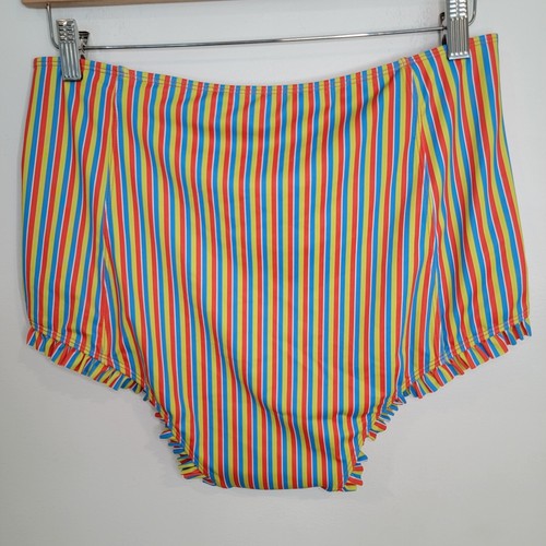 NWT Kortni Jeane High Waisted Primary Stripe Striped Ruffle Swimsuit Bottom 2XL - Picture 4 of 5