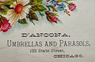 D'ANCONA Umbrellas & Parasols - Chicago - Antique Victorian Trade Card
