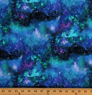 Cotton Galaxy Space Stars Nebula Universe Blue Purple Fabric Print