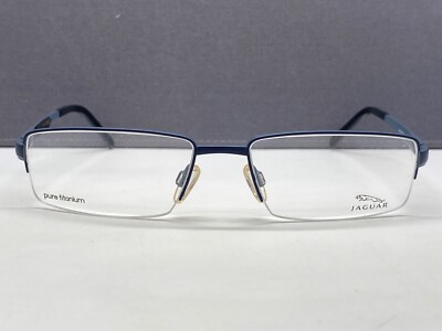 Men Eyeglasses Frames Blue Gray Half-Rim Large XL Titanium 35022
