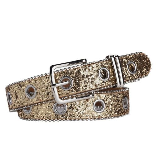 Women Sequin Bling Leather Belt Western Cowgirl Pin Buckle Jeans Waist Belt - Picture 5 of 17