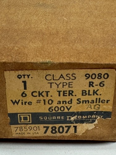 Square D 78071 6 CKT Terminal Block Wire #10 600V Class 9080 Type R-6 - NEW - Picture 7 of 7