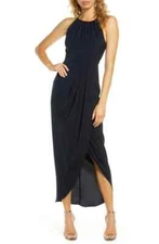 NEW  SHONA JOY Draped Halter Tulip DRESS Size 6 $280 BLACK NORDSTROM
