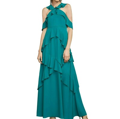 SALE!【BCBG MAXAZRIA】Pleated Ruffled Dress BCBG MAXAZRIA Green Audrianna Georgette Ruffled Halter