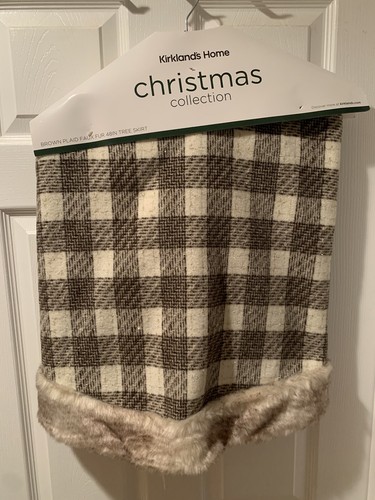 Kirklands Brown Plaid Faux Fur 48" Tree Skirt Christmas Winter Holiday Seasonal - Picture 2 of 13