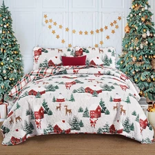 Christmas Quilt Set Queen Size Soft Lightweight Quilt Beddding Set Christmas Dee