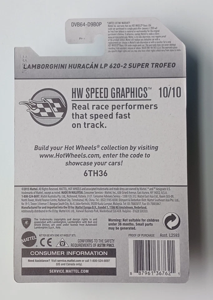 Lamborghini Huracan LP 2016 Hot Wheels coche con error falta base/fondo y ruedas  Foto 3 de 3