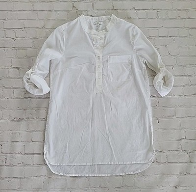 Gap Women's Size Medium Pullover Button Up Roll Tab Sleeve White Cotton 