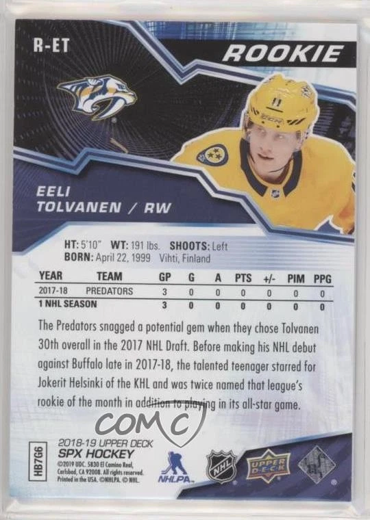 2018-19 SPx Rookies /349 Eeli Tolvanen #R-ET RC - Image 2 of 2