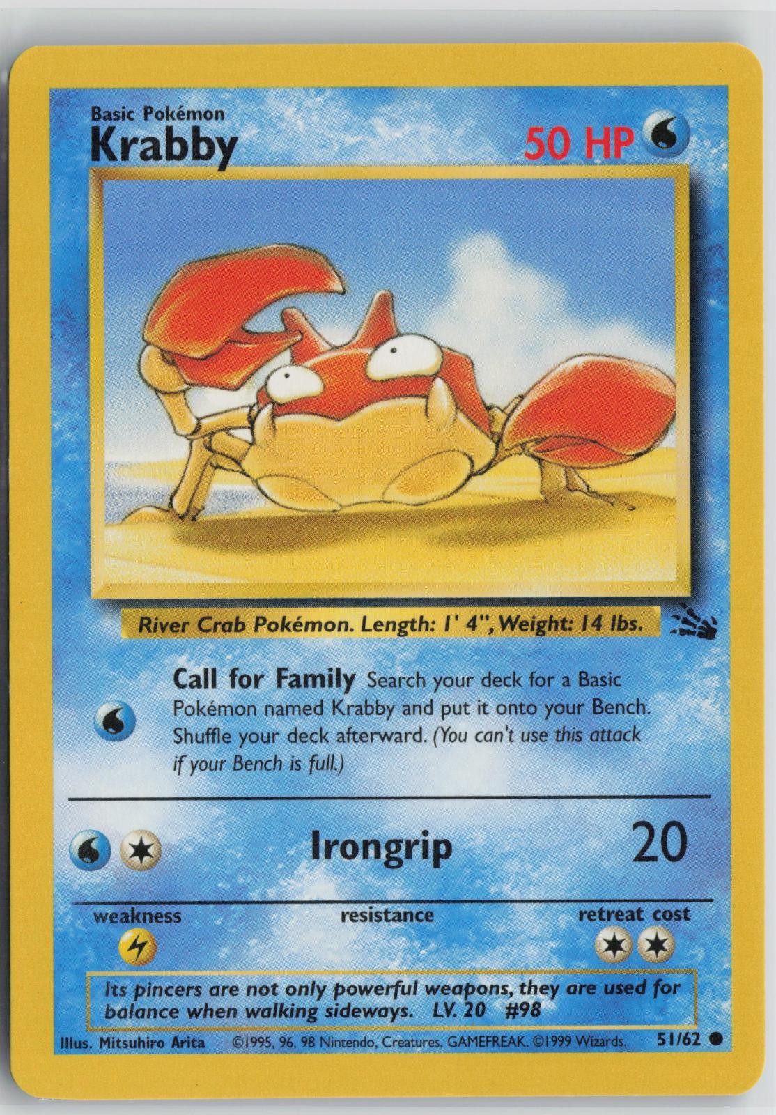 Krabby 51/62 Common Fossil Pokemon Unlimited Near Mint