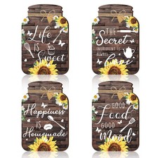 4 Pcs Fall Kitchen Wall Decor Mason Jar Set Rustic Thanksgiving Art Plaque