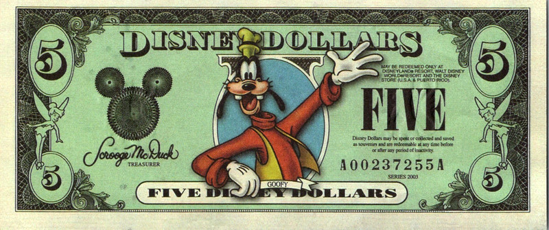 2003 ** $5 Disney Dollar Goofy 6 Digit Serial ( Fantasy )