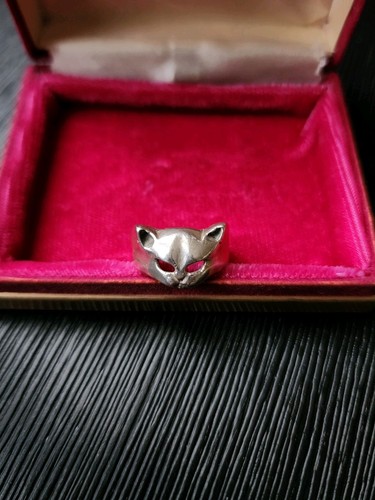 "Cat Lovers" Vintage Super Cute Kitty Cat Face Sterling Silver Ring