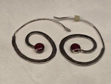 Sterling Silver Cabochon Garnet Swirl Earrings Unique ATT 925 MEXICO Stamped
