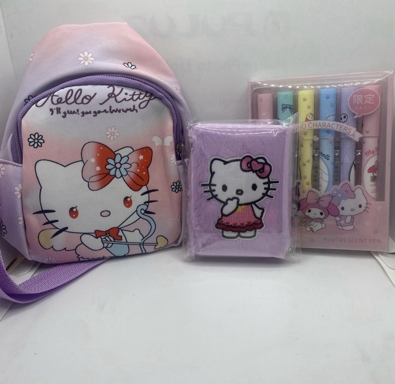 Hello Kitty Purple & Pink Mini Sling Backpack, Notebook & Marker Set