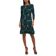 New Tommy Hilfiger dark floral tiered ruffle hem jersey knit dress Size 6 Boho