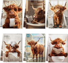 Set of 6 Highland Cattle Kitchen Towels Highland Cow Themed Modern Bathroom