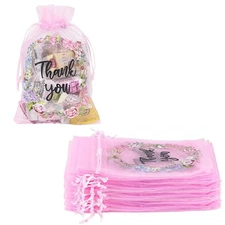 Thank You Bags Sheer Organza Bags, Organza Gift Bag Small with Drawstring, fo...