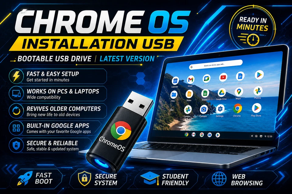 Chrome OS Installation USB BOOTABLE USB Drive Chrome OS USB Bootable Chrome USB - Image 1 of 1