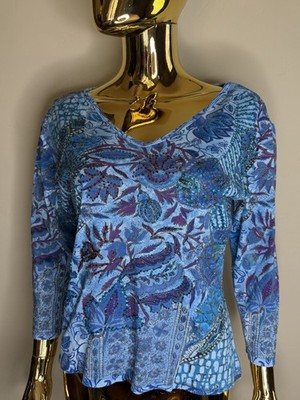Vintage FORBIDDEN Beaded Floral Top Blue/Denim  Fairycore Y2K NWT Size M
