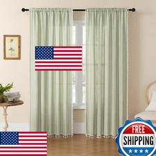 MitoVilla Sage Green Boho Linen Curtains 84" - 2 Panels Set, Semi-Blackout