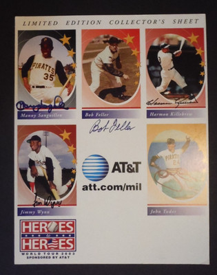 2003 AT&T HEROES TO HEROES WORLD TOUR LIMITED COLLECTOR CARD SHEET AUTOS FELLER