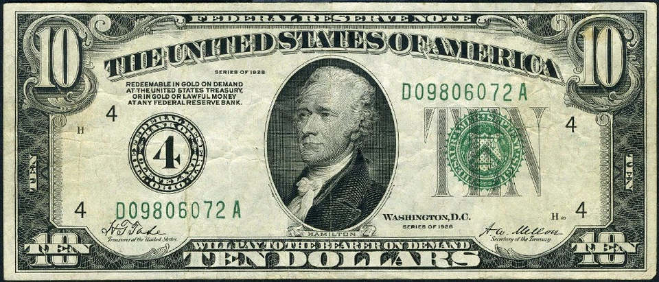 FR. 2000 D $10 1928 Federal Reserve Note Cleveland D-A Block VF+ - Image 2 of 3