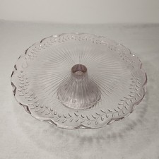 Pink Depression Glass Footed Cake Stand with Laurel Leaf Border