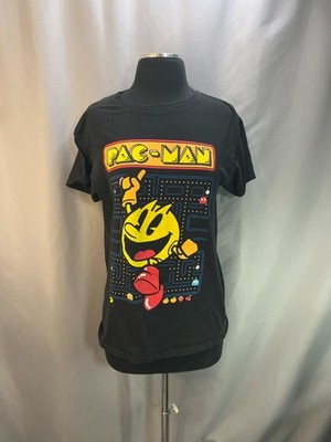 Brisco Pac-man T Shirt Womens M Black Cotton Retro Video Game Jumping Graphic