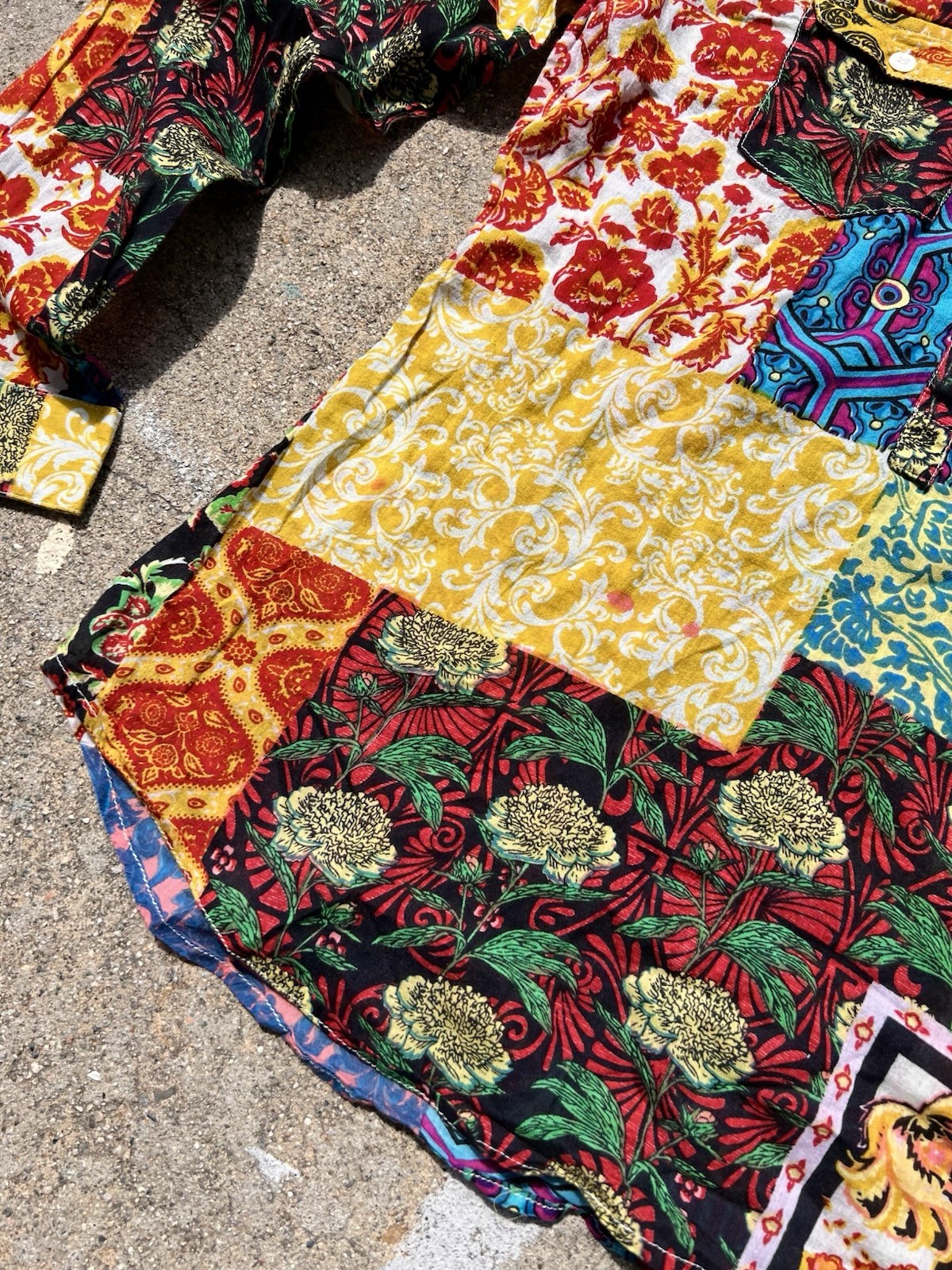 Multicolored Patchwork Dye Cotton Daisy Blouse - … - image 6