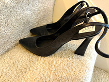 Nine West Black Croc Pointed Toe Slingback Stiletto Heels Ankle Strap 8