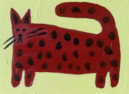 ACEO Original Painting, Tabby Cat Abstract Oil Art, ATC, Kitten Animal, Small