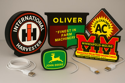 5 Lighted Farm Equipment Advertising Signs   Collectable