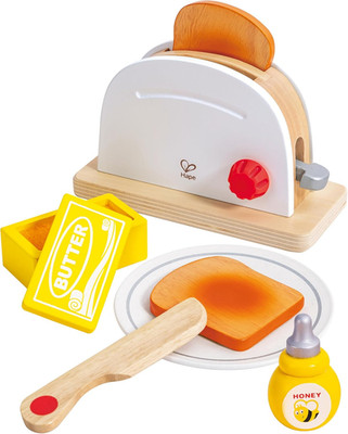 White Wooden Pop-Up Toaster Set Pretend Play Breakfast Accessories for Preschool