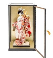 VINTAGE BROCADE JAPANESE GEISHA DOLL IN GLASS CASE