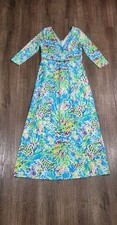Lilly Pulitzer Gloria Maxi Dress M Sea Soiree Faux Wrap 3/4 Sleeve Colorful