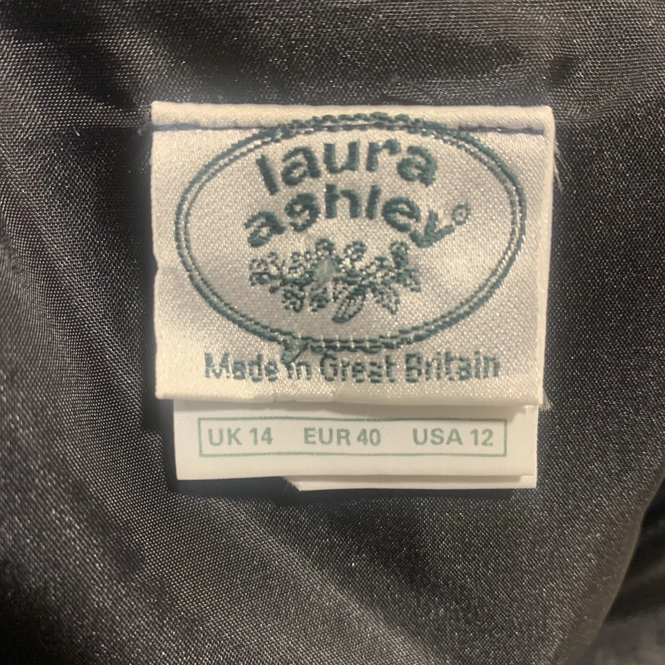 Vestido de cóctel vintage de terciopelo negro y tafetán verde oliva Laura Ashley talla 12 Foto 3 de 4