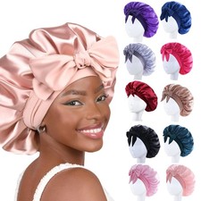 Silky Satin Bonnet Women Night Sleep Cap Curly Hair Wrap Tie Band Cover
