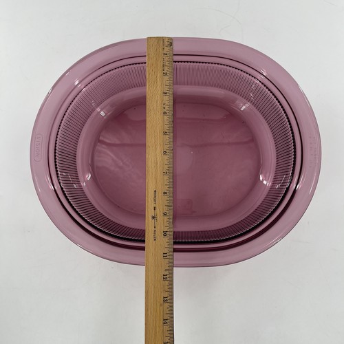 Vintage Corning Ware Cranberry Vision 4 Qt Ribbed Casserole Roaster & Pyrex Lid - Picture 17 of 18