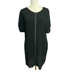 Madewell Leather Trim Shift Dress Womens Small Black Dolman Sleeve Tunic Casual