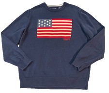 Chaps Polo Ralph Lauren Mens Navy Blue American Flag Heavy Knit Sweater XL