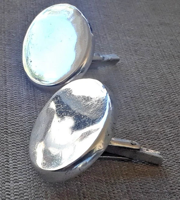 Gemelos ovalados grandes de plata de ley firmados por México LM de aproximadamente 1,25" x 1" de colección Foto 4 de 4