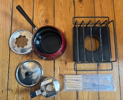 Spring Fondue Set Inox 18/10 Gabelhalteraufsatz Brenner Gabeln Schweiz Vintage
